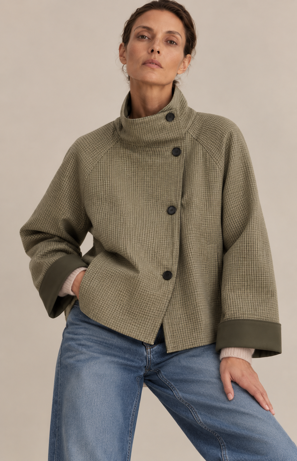 Chaqueta reversible de cuadros con cuello alto - TERRA