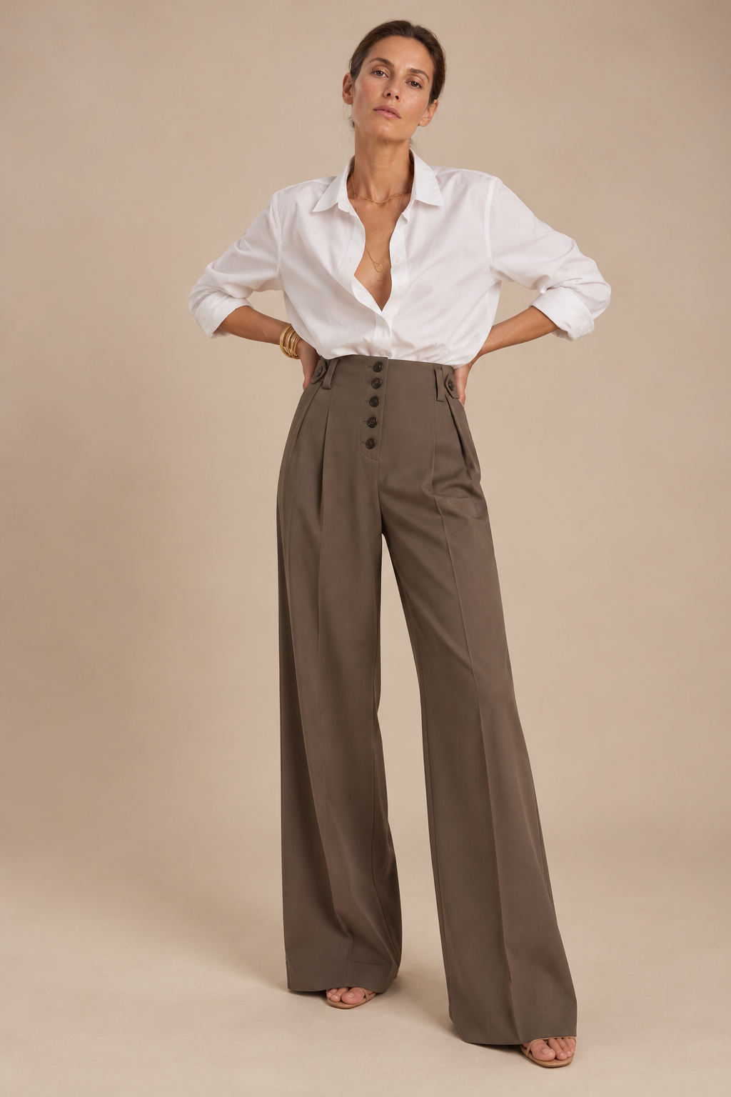 Pantalón ancho con pinzas y botones - LORCA