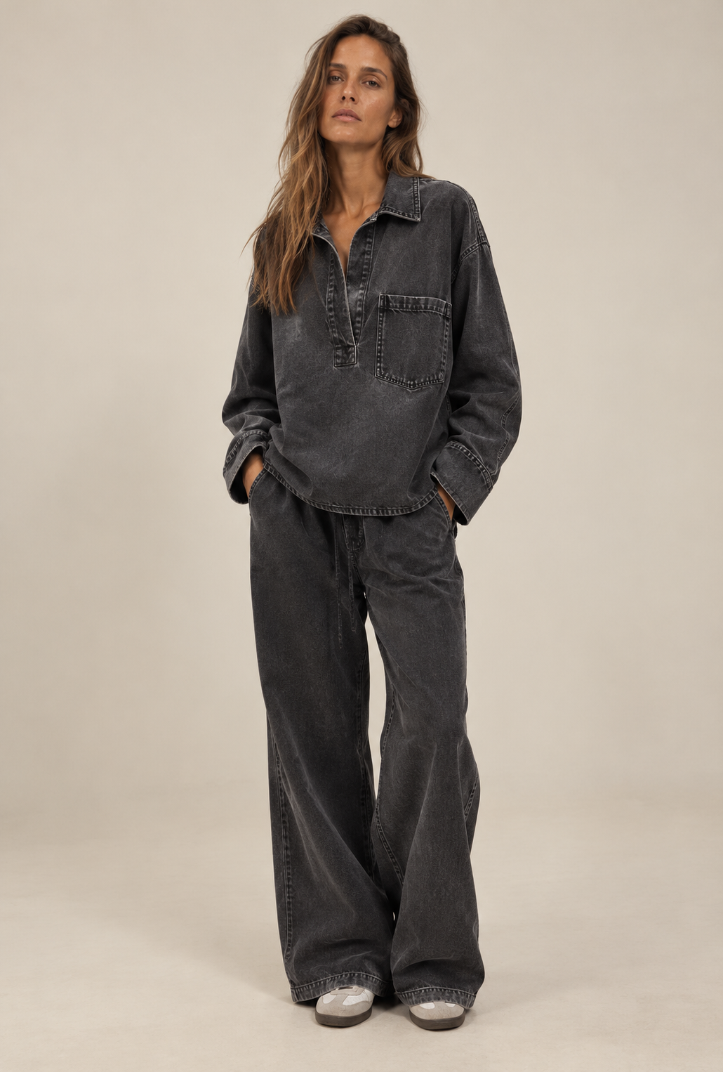 Conjunto vaquero de blusa y pantalón ancho - COCOA