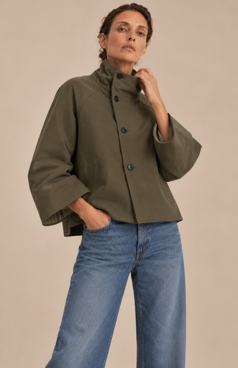 Chaqueta reversible de cuadros con cuello alto - TERRA
