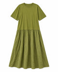 Vestido largo de dos texturas ALBA verde oliva