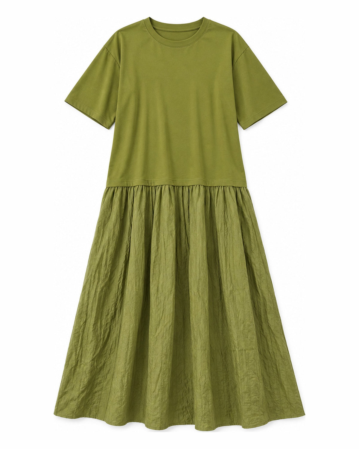 Vestido largo de dos texturas ALBA verde oliva