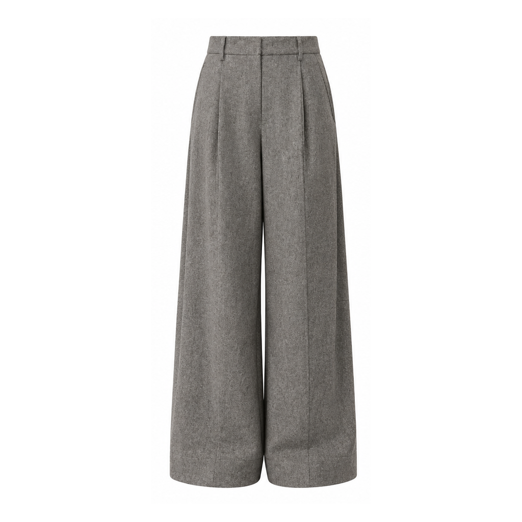 Pantalón ancho de lana con pinzas - NIEBLA