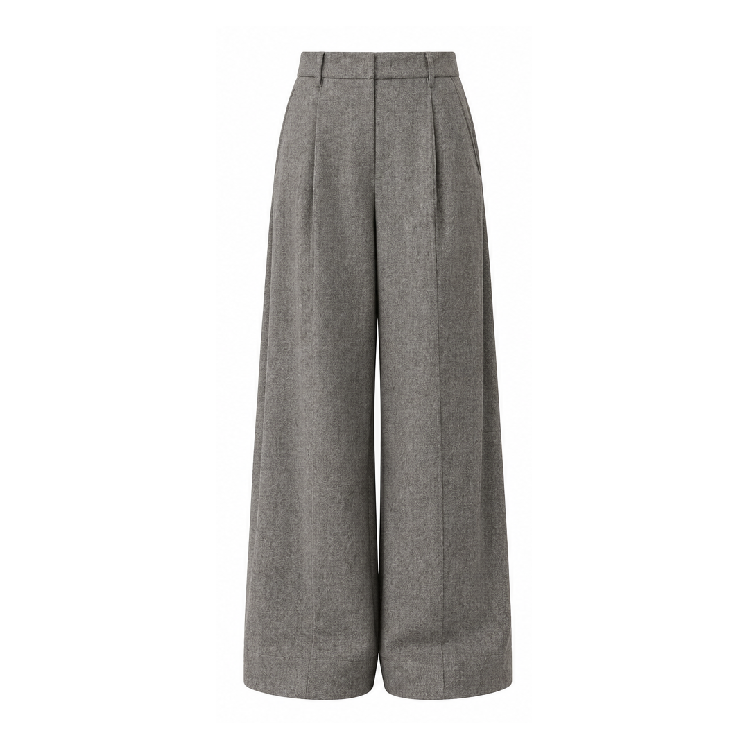 Pantalón ancho de lana con pinzas - NIEBLA