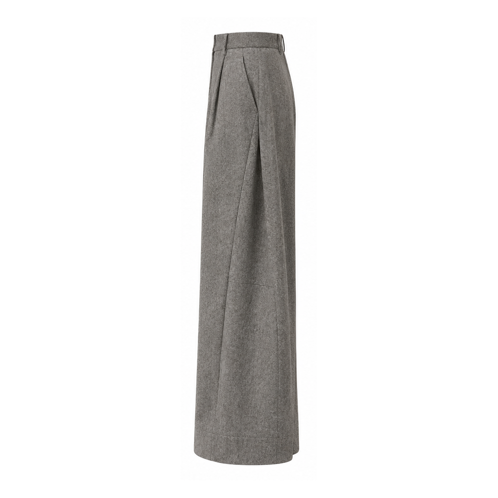 Pantalón ancho de lana con pinzas - NIEBLA