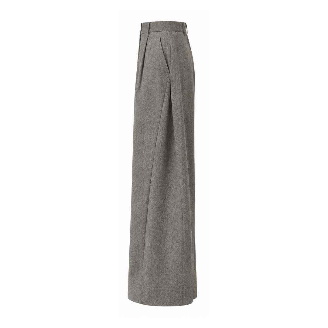 Pantalón ancho de lana con pinzas - NIEBLA