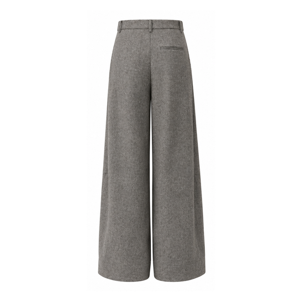 Pantalón ancho de lana con pinzas - NIEBLA
