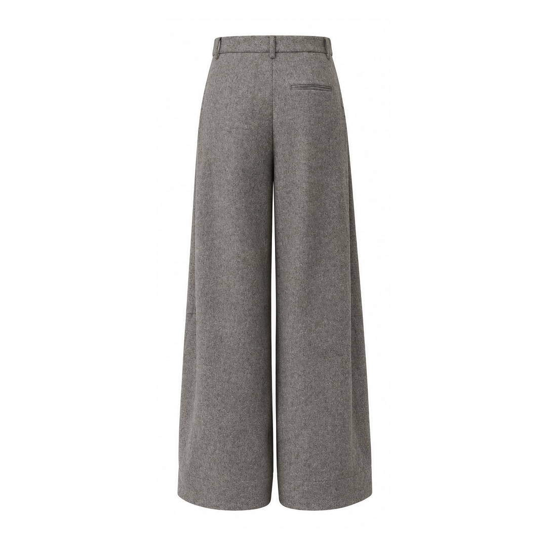 Pantalón ancho de lana con pinzas - NIEBLA